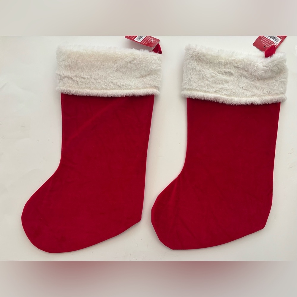 Faux fur and red Christmas stockings 2 total NEW NWT - Picture 8 of 9